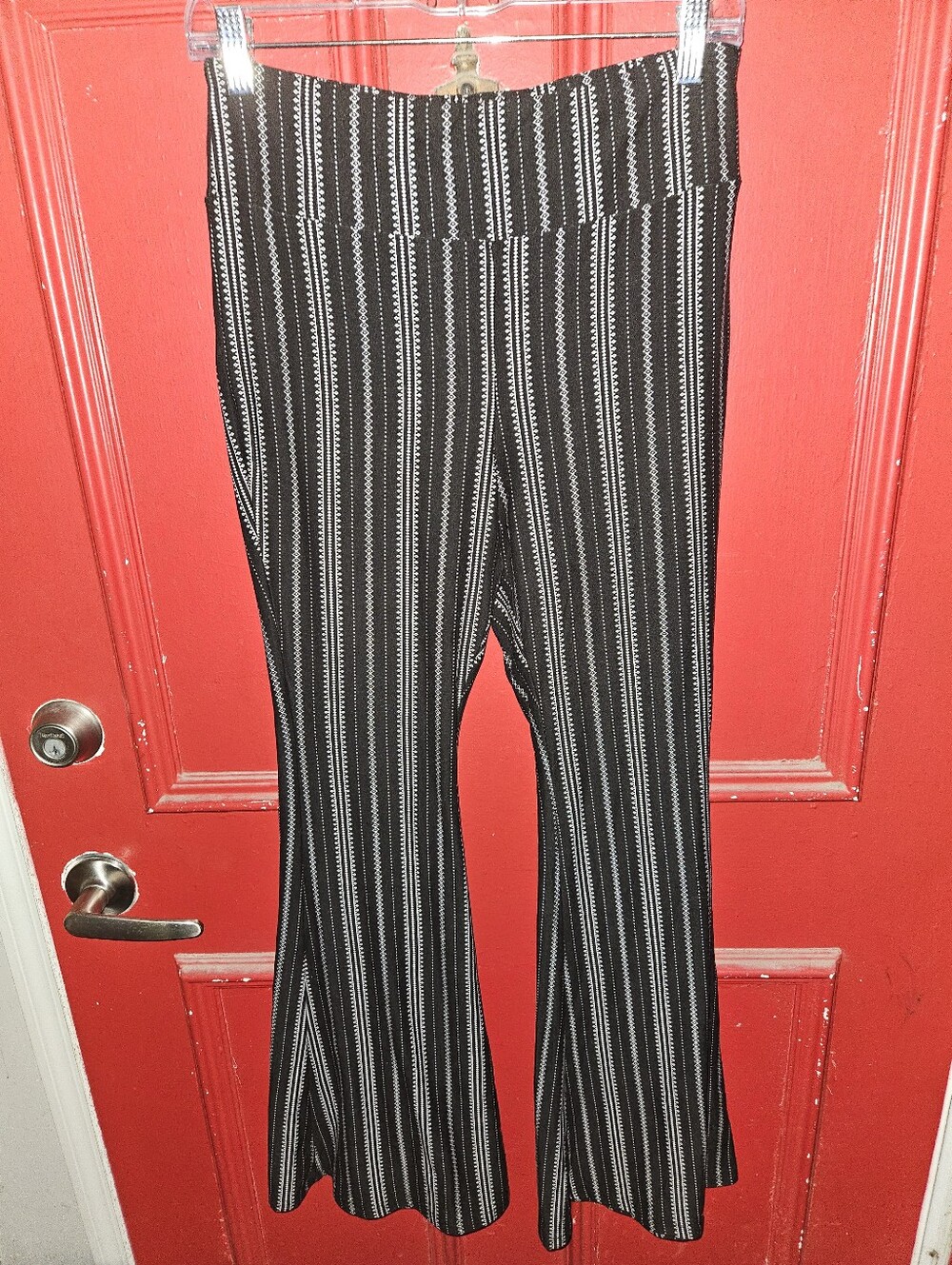 Black & White Vertical Stripe Flared Pants - Women's
